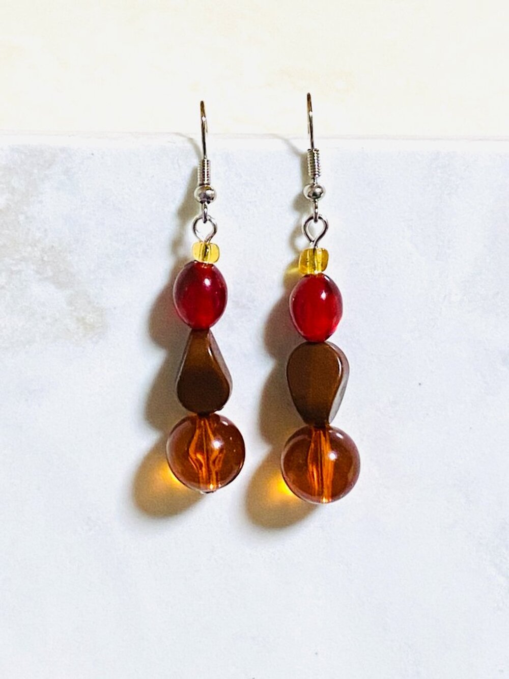 3/$10, Orange Brown Red Beaded Dangle Earrings